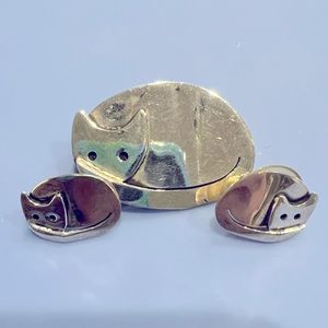 Anne Harvey 925 Mexican cat pin/earrings set